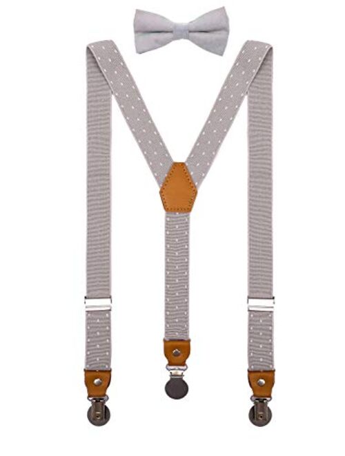 CEAJOO Men Boys Suspenders and Bow Tie Set Adjustable with Round Metal Clips