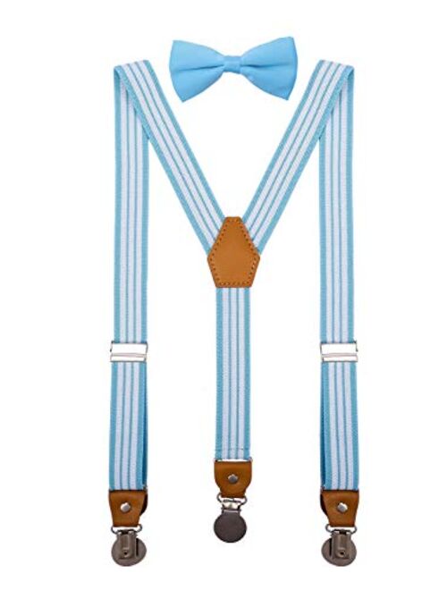 CEAJOO Men Boys Suspenders and Bow Tie Set Adjustable with Round Metal Clips