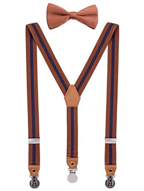 CEAJOO Men Boys Suspenders and Bow Tie Set Adjustable with Round Metal Clips