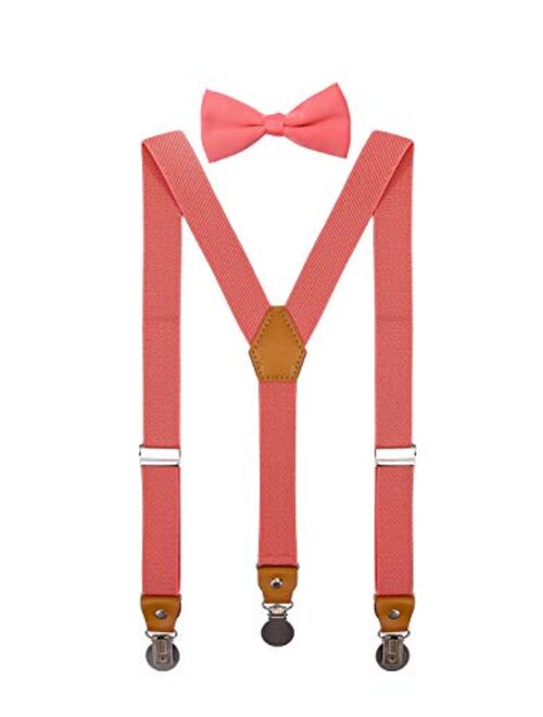 CEAJOO Men Boys Suspenders and Bow Tie Set Adjustable with Round Metal Clips