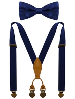 WDSKY Boys Suspenders and Bow Tie Set with Heart Clips Y Style Adjustable