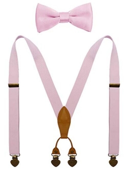 WDSKY Boys Suspenders and Bow Tie Set with Heart Clips Y Style Adjustable