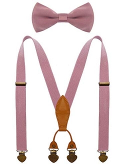 WDSKY Boys Suspenders and Bow Tie Set with Heart Clips Y Style Adjustable