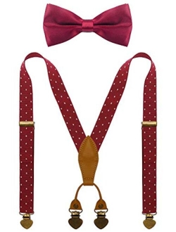 WDSKY Boys Suspenders and Bow Tie Set with Heart Clips Y Style Adjustable