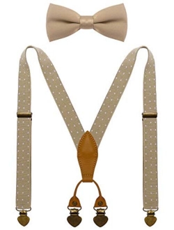 WDSKY Boys Suspenders and Bow Tie Set with Heart Clips Y Style Adjustable