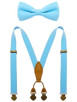 WDSKY Boys Suspenders and Bow Tie Set with Heart Clips Y Style Adjustable