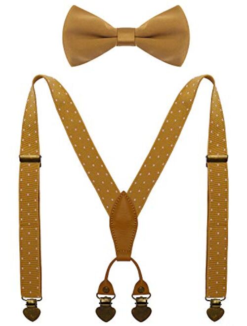 WDSKY Boys Suspenders and Bow Tie Set with Heart Clips Y Style Adjustable