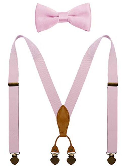 WDSKY Boys Suspenders and Bow Tie Set with Heart Clips Y Style Adjustable