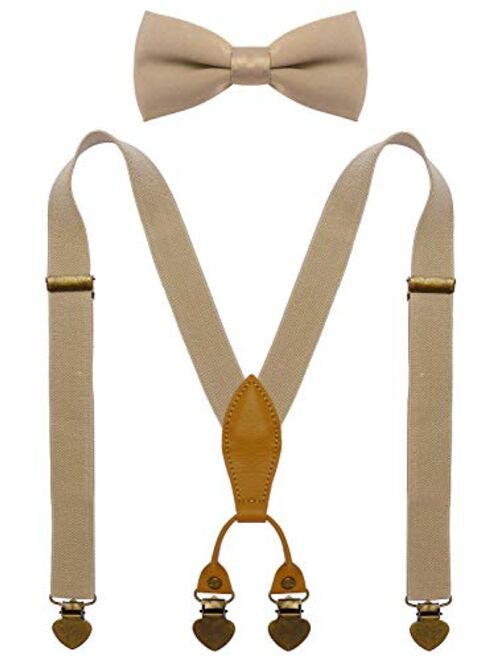 WDSKY Boys Suspenders and Bow Tie Set with Heart Clips Y Style Adjustable