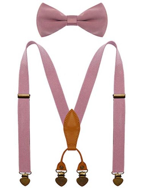 WDSKY Boys Suspenders and Bow Tie Set with Heart Clips Y Style Adjustable