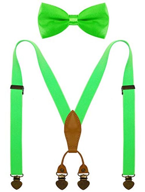 WDSKY Boys Suspenders and Bow Tie Set with Heart Clips Y Style Adjustable