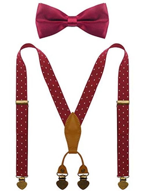 WDSKY Boys Suspenders and Bow Tie Set with Heart Clips Y Style Adjustable