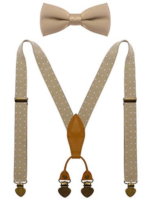 WDSKY Boys Suspenders and Bow Tie Set with Heart Clips Y Style Adjustable