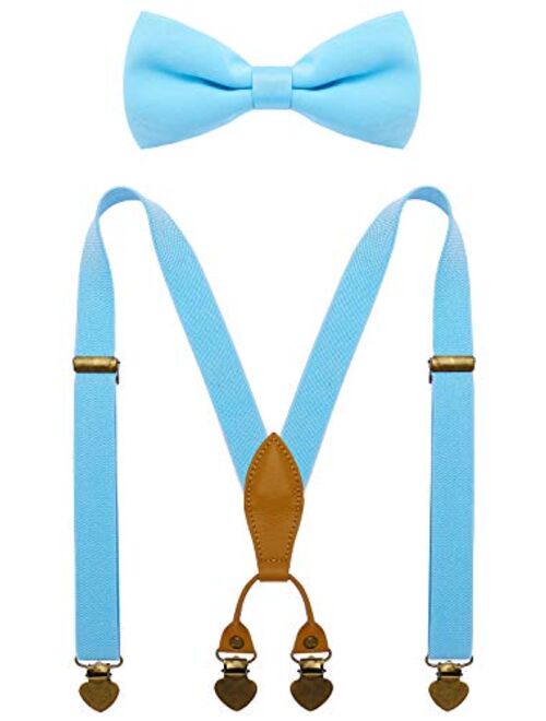 WDSKY Boys Suspenders and Bow Tie Set with Heart Clips Y Style Adjustable