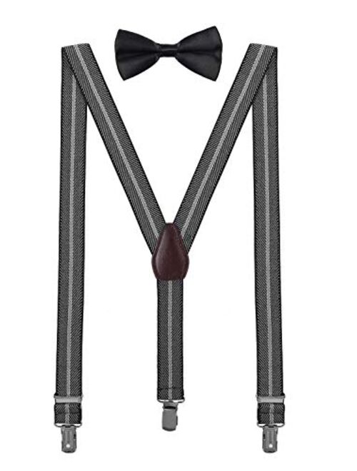 ORSKY Men Boy's Bow Tie and Suspenders Set Adjustable Y Back