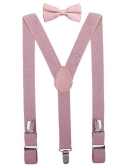 PZLE Men's Boys' Bow tie and Suspenders Set Adjustable Elastic