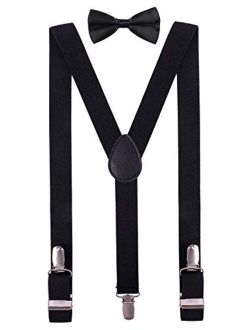 PZLE Men's Boys' Bow tie and Suspenders Set Adjustable Elastic