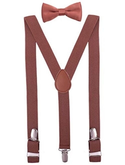 PZLE Men's Boys' Bow tie and Suspenders Set Adjustable Elastic