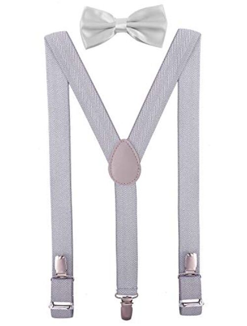 PZLE Men's Boys' Bow tie and Suspenders Set Adjustable Elastic