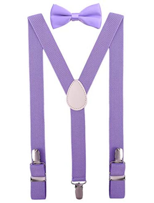 PZLE Men's Boys' Bow tie and Suspenders Set Adjustable Elastic