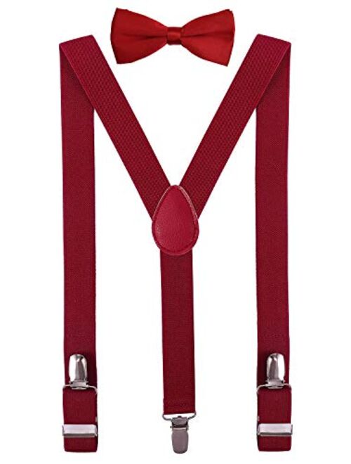 PZLE Men's Boys' Bow tie and Suspenders Set Adjustable Elastic