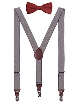 PZLE Men's Boys' Suspenders and Bow Tie Set Adjustable Y Back