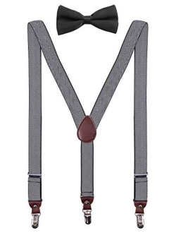 PZLE Men's Boys' Suspenders and Bow Tie Set Adjustable Y Back