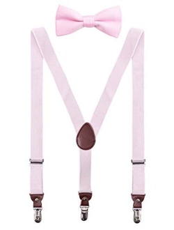 PZLE Men's Boys' Suspenders and Bow Tie Set Adjustable Y Back