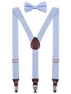 PZLE Men's Boys' Suspenders and Bow Tie Set Adjustable Y Back