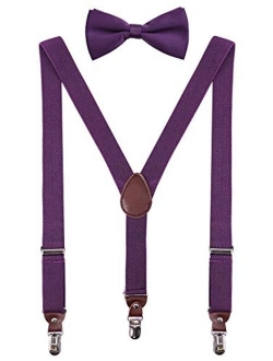 PZLE Men's Boys' Suspenders and Bow Tie Set Adjustable Y Back