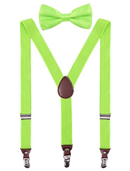 PZLE Men's Boys' Suspenders and Bow Tie Set Adjustable Y Back