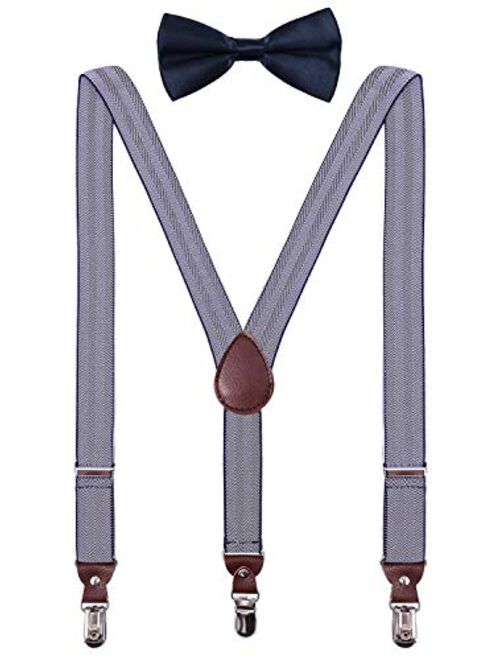 PZLE Men's Boys' Suspenders and Bow Tie Set Adjustable Y Back