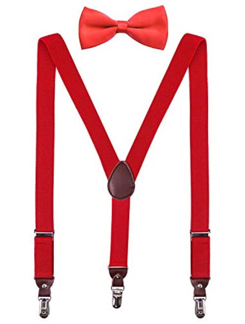 PZLE Men's Boys' Suspenders and Bow Tie Set Adjustable Y Back