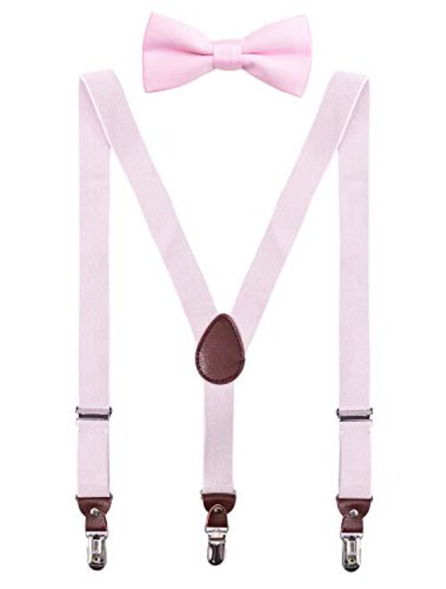 PZLE Men's Boys' Suspenders and Bow Tie Set Adjustable Y Back