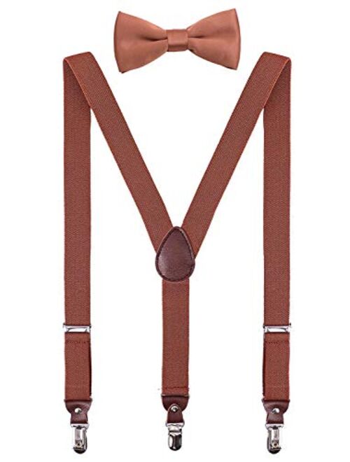 PZLE Men's Boys' Suspenders and Bow Tie Set Adjustable Y Back