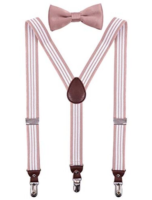 PZLE Men's Boys' Suspenders and Bow Tie Set Adjustable Y Back