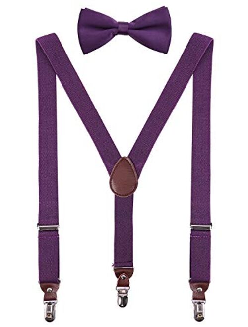 PZLE Men's Boys' Suspenders and Bow Tie Set Adjustable Y Back