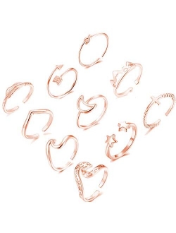 Dcfywl731 10PCS Rings for Teen Girls,Arrow Knot Wave Open Rings Kunckle Stackable Thumb Finger Rings Set for Teen Girls Hypoallergenic Sandals Jewelry