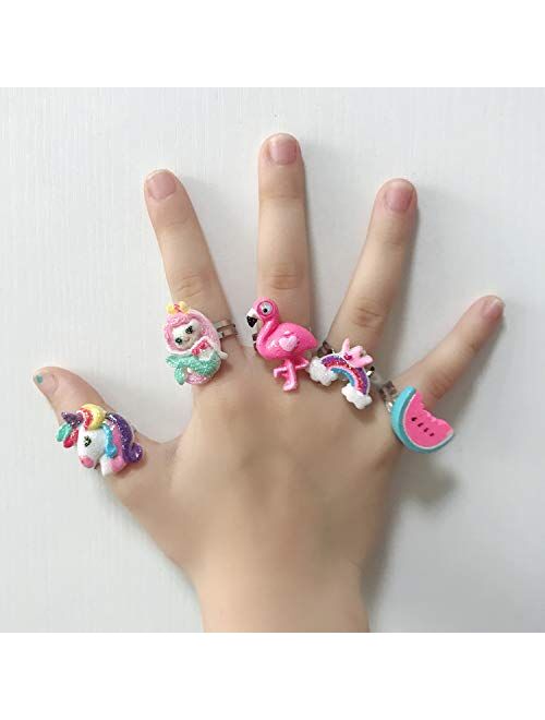 Elesa Miracle 12pcs Children Kids Little Girl Adjustable Mermaid Unicorn Jewelry Rings in Gift Box