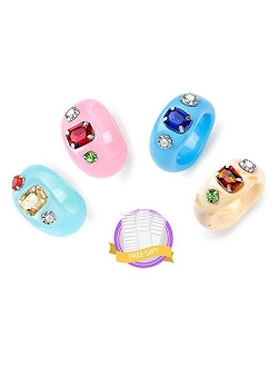 Sobly 10 Pcs Vintage Resin Acrylic Diamond Rings Colorful Index Finger Ring Cute Transparent Plastic Resin Band Ring Jewelry Trendy Unique Square Gem Ring for Girls and W