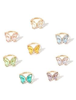 MGGFBLEY Butterfly Rings Acrylic Crystal Rings Colorful Vintage Cute Rings Jewelry for Girl Women Teens
