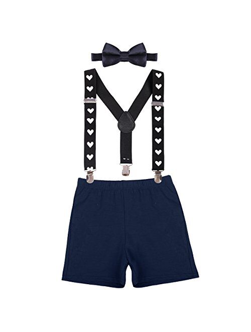 IBTOM CASTLE Baby Boys 1st/2nd Birthday Cake Smash Outfit Suspenders Bloomers Bowtie Set Fishing Party Clothes