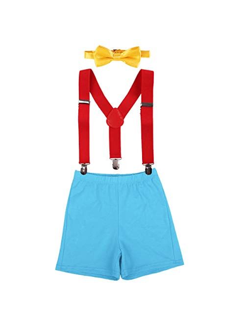 IBTOM CASTLE Baby Boys 1st/2nd Birthday Cake Smash Outfit Suspenders Bloomers Bowtie Set Fishing Party Clothes