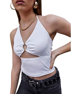 Women's Casual Sleeveless Vest Halter Crop Top Cami Tank Tops