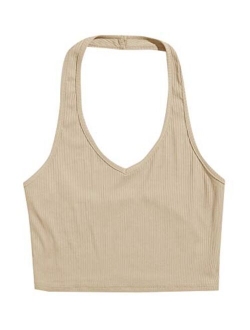 Women's Casual Sleeveless Vest Halter Crop Top Cami Tank Tops