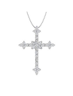 1/5 Carat to 1/2 Carat Diamond Cross Pendant Necklace in 14k White Gold (Silver Chain Included)