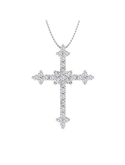 1/5 Carat to 1/2 Carat Diamond Cross Pendant Necklace in 14k White Gold (Silver Chain Included)