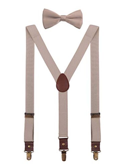 ORSKY Men Boys Suspenders and Bow Tie Adjustable with Copper Clips