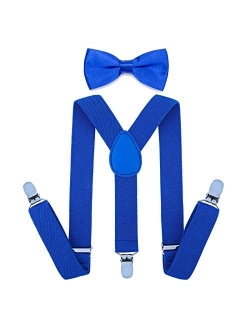 AWAYTR Child Kids Suspenders Bowtie Set - Adjustable Suspender Set for Boys and Girls