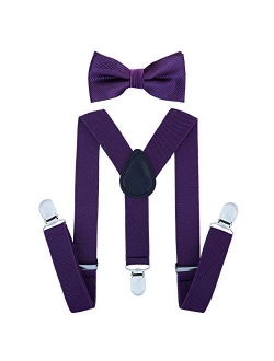 AWAYTR Child Kids Suspenders Bowtie Set - Adjustable Suspender Set for Boys and Girls